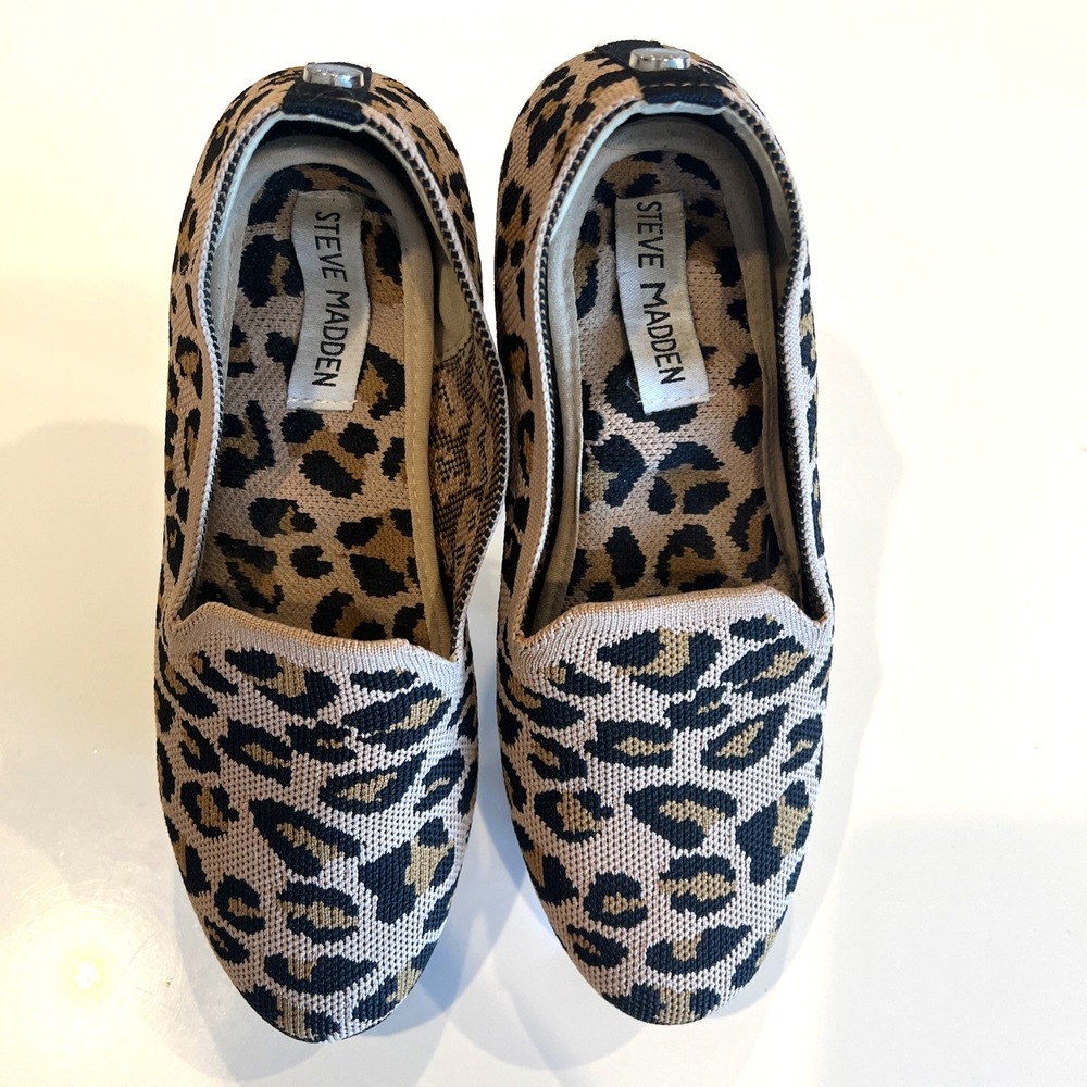 Steve Madden Leopard Print Knit Slip-On Flats Women's Size 7 Comfort Insoles